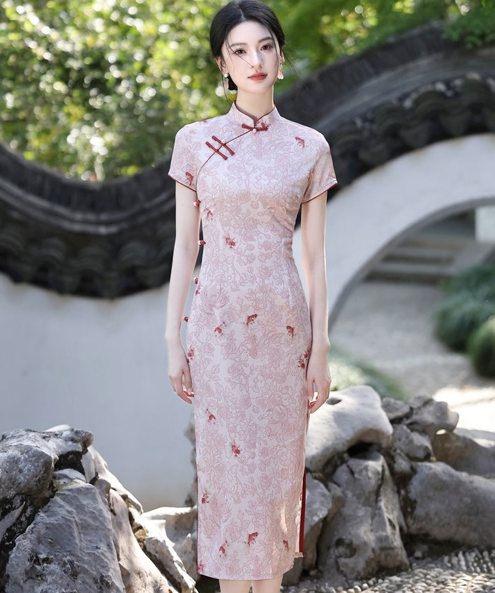 Peach Goldfish-Print Cheongsam