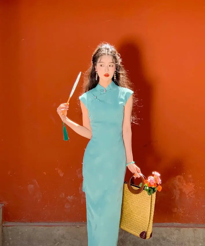 Romane Jade Capsleeve Maxi Cheongsam