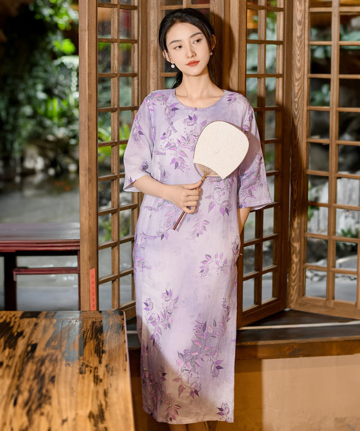 Lavender Floral Cheongsam Dress