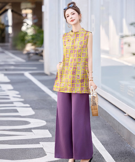 Feifei's Multicolor + Purple Pants Cheongsam Set
