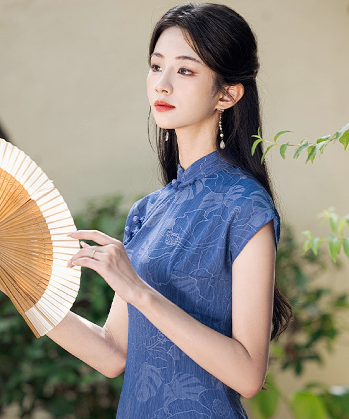 Heye Blue Jacquard Cheongsam