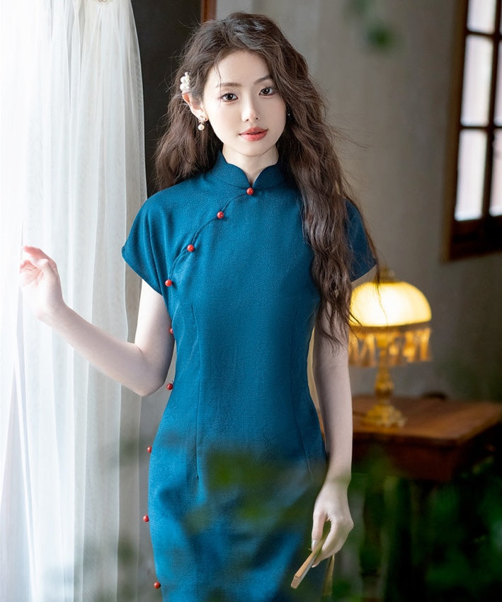Scallop Blue Cheongsam