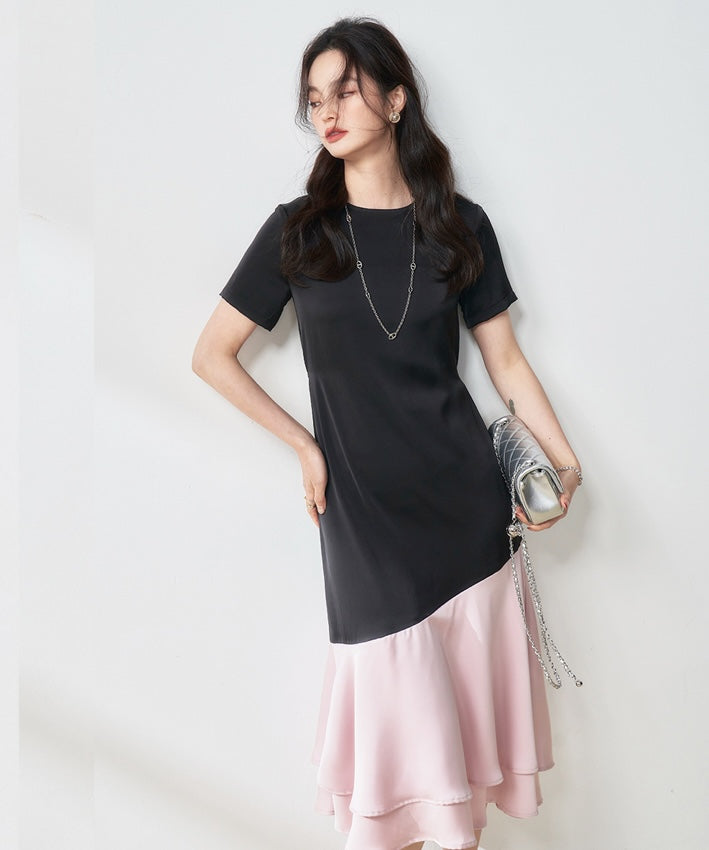 Black Pink Ruffled Dress