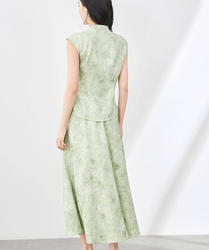 Green Mist Oriental Top + Skirt Set