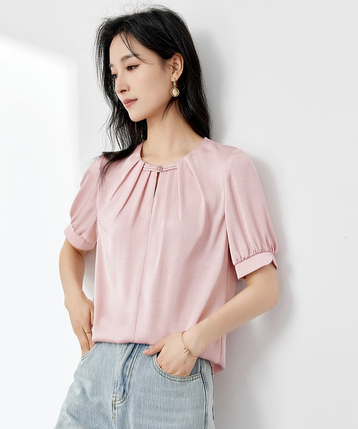 Laura's Pink Short Sleeve Oriental Blouse