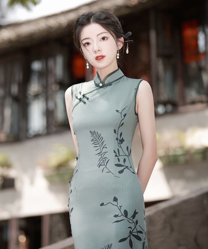 Teal Sleeveless Cheongsam