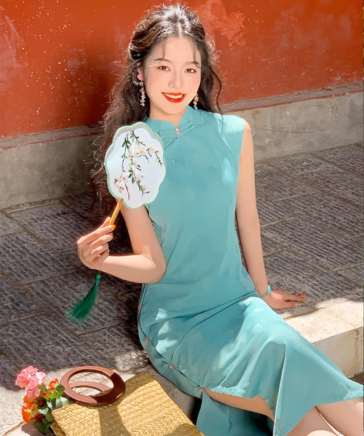 Romane Jade Capsleeve Maxi Cheongsam