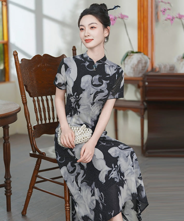Jessie Marble-Print Cheongsam
