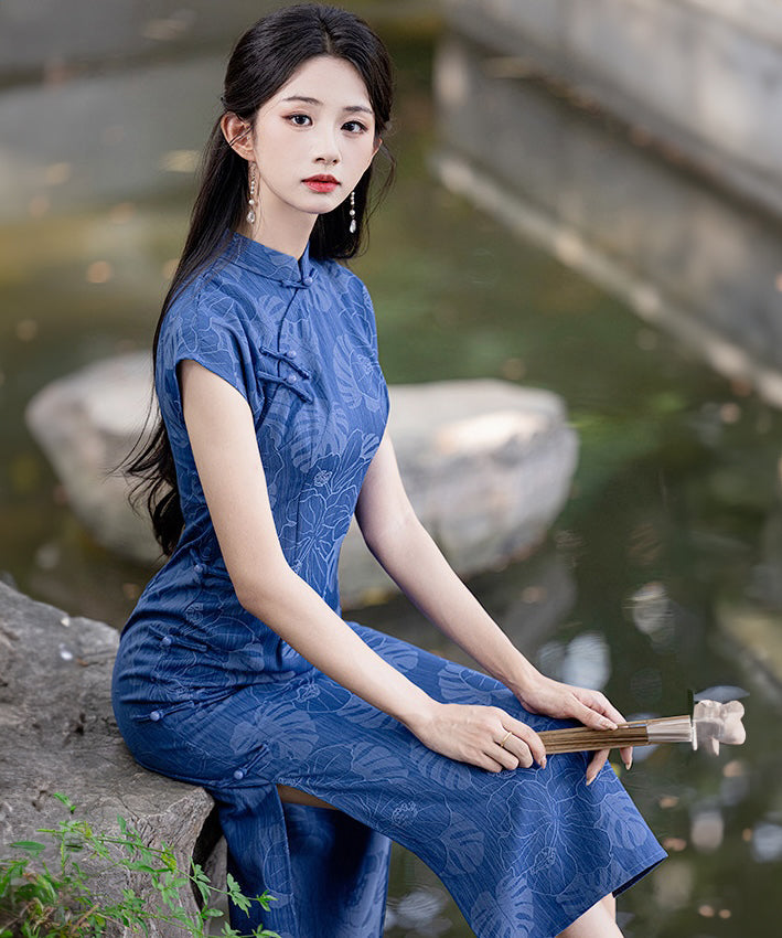 Heye Blue Jacquard Cheongsam