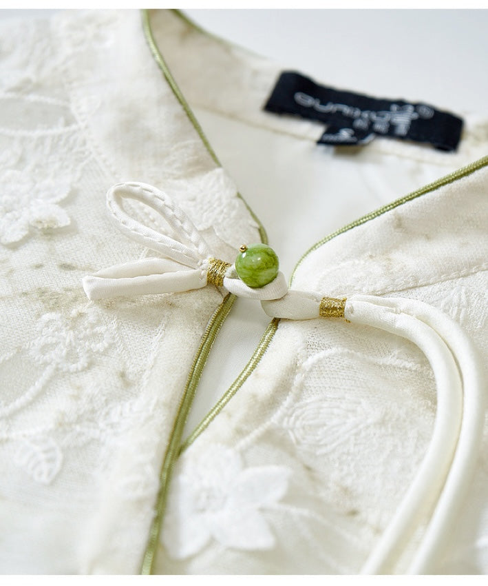 Livia Jade Mandarin Collar Knot Blouse
