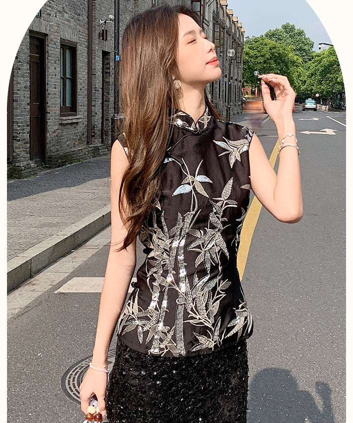 Shasha's Twilight Spark Beaded Cheongsam Top