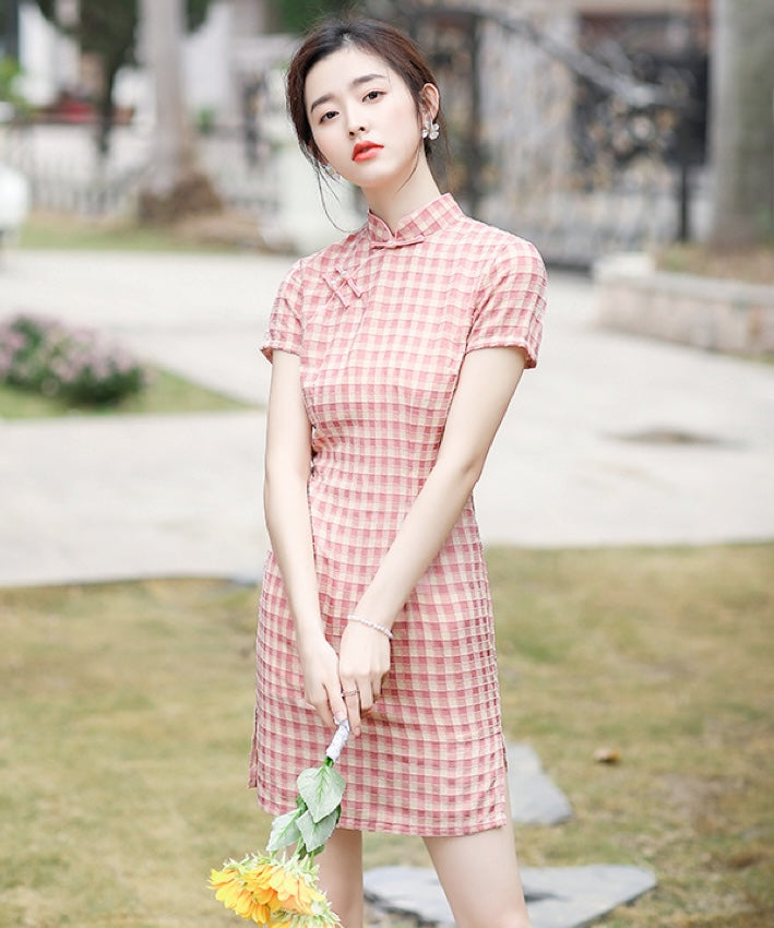 Xue'er Pink Checkered Cheongsam