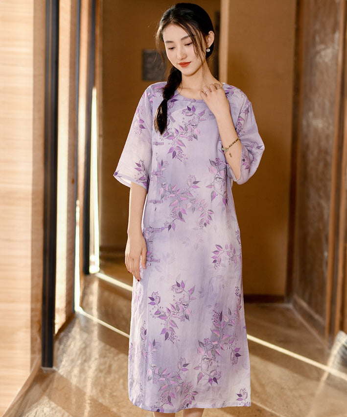 Lavender Floral Cheongsam Dress