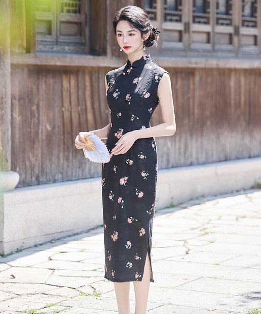 Black Florette Cheongsam