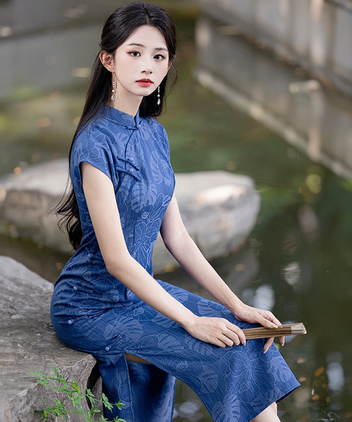 Heye Blue Jacquard Cheongsam