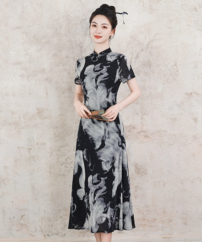 Jessie Marble-Print Cheongsam