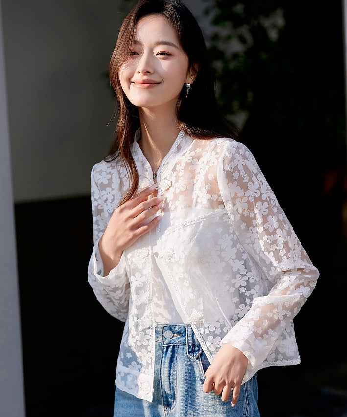 Mandarin Collar Organza Jacket