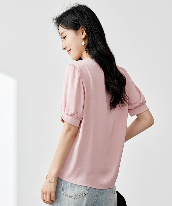 Laura's Pink Short Sleeve Oriental Blouse