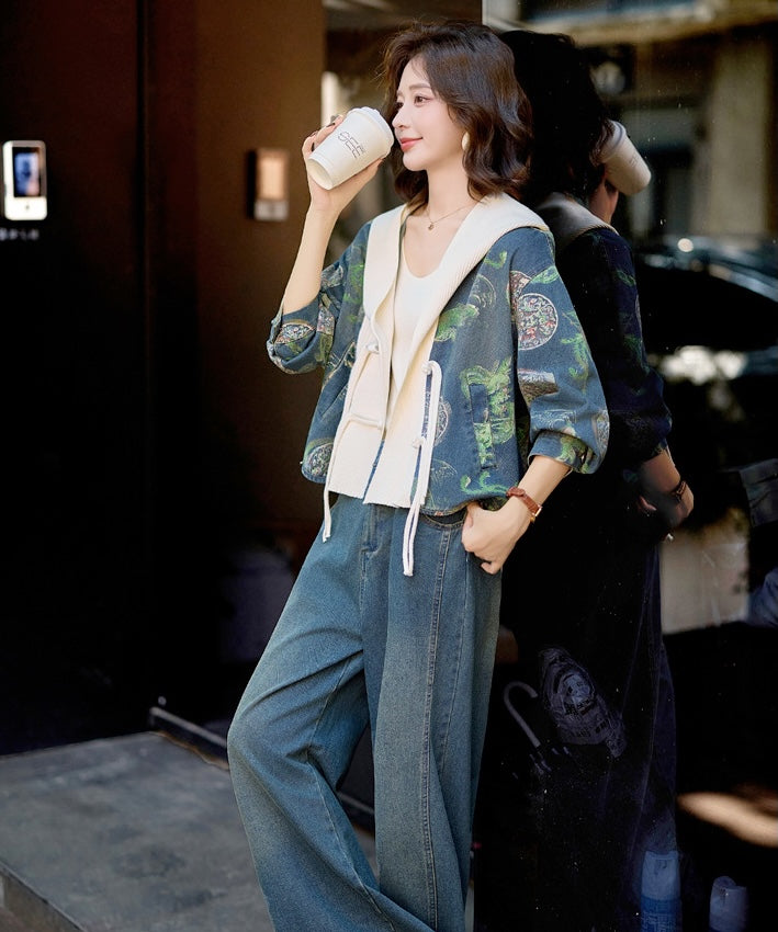 Sora's Denim Jackek + Denim Pants Set