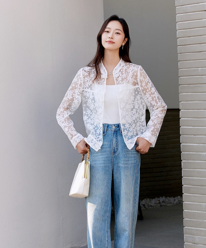 Mandarin Collar Organza Jacket