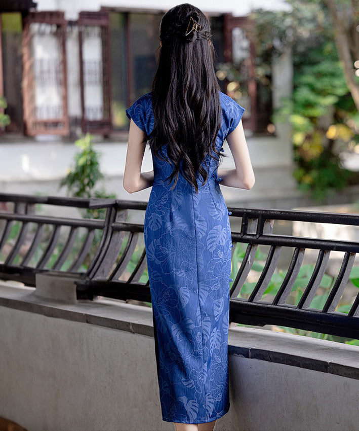 Heye Blue Jacquard Cheongsam