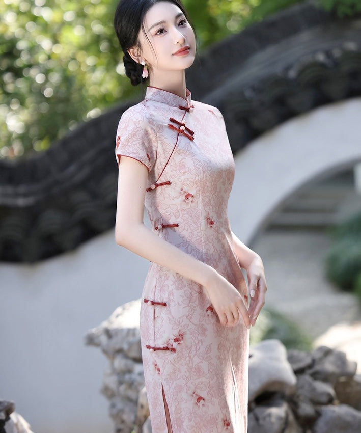 Peach Goldfish-Print Cheongsam