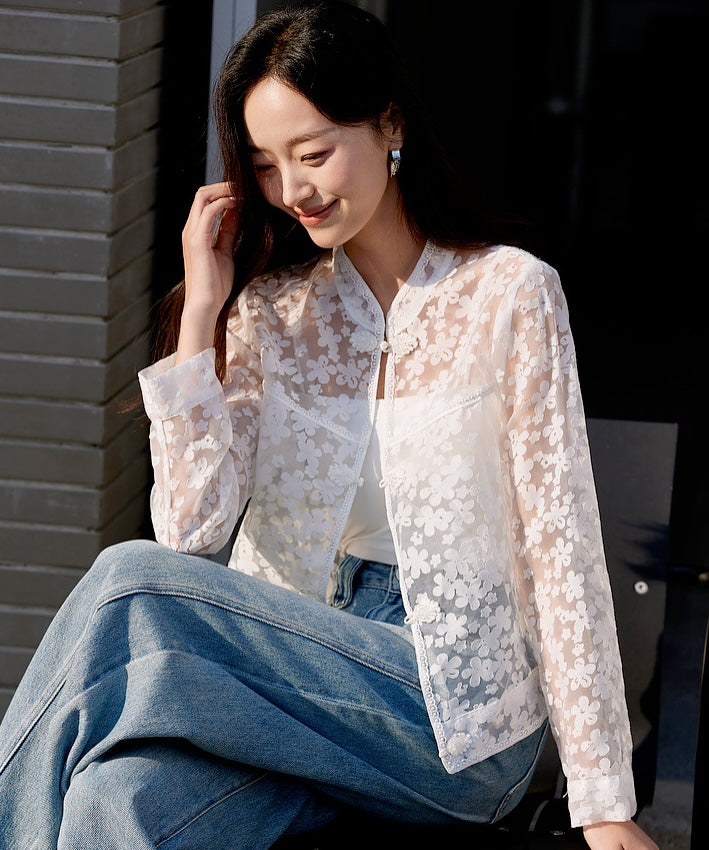 Mandarin Collar Organza Jacket
