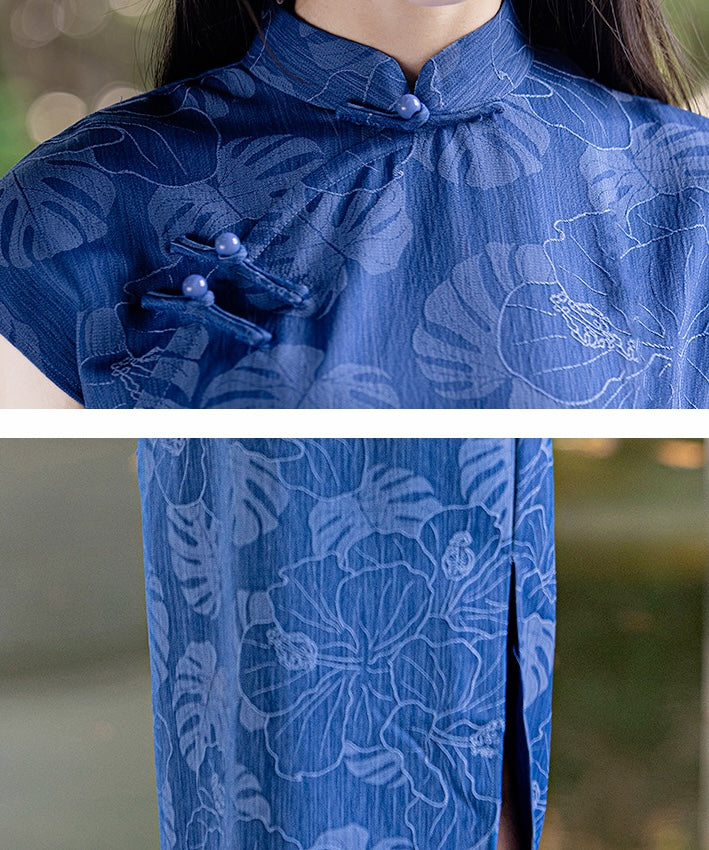 Heye Blue Jacquard Cheongsam