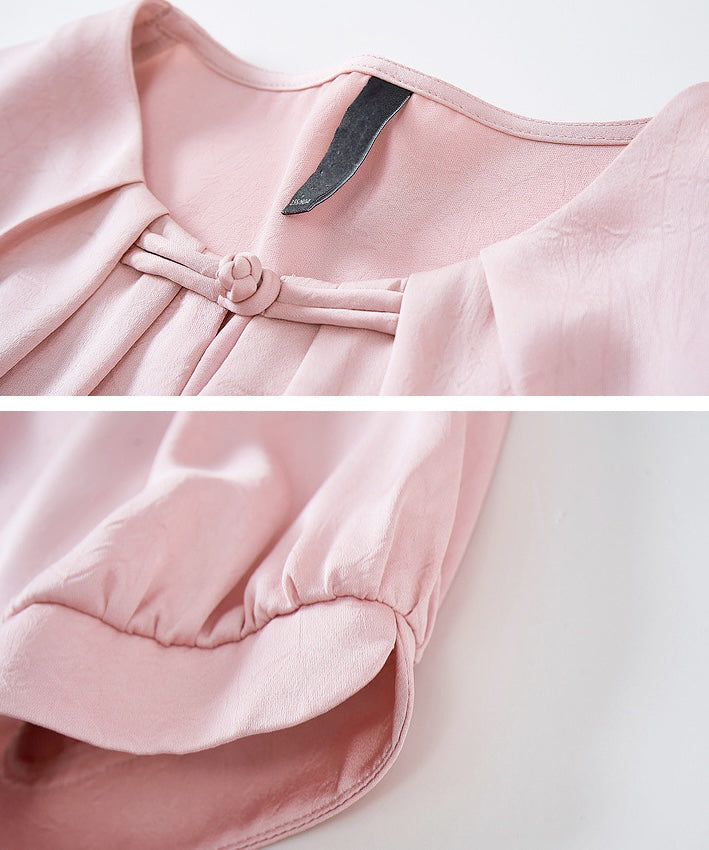 Laura's Pink Short Sleeve Oriental Blouse