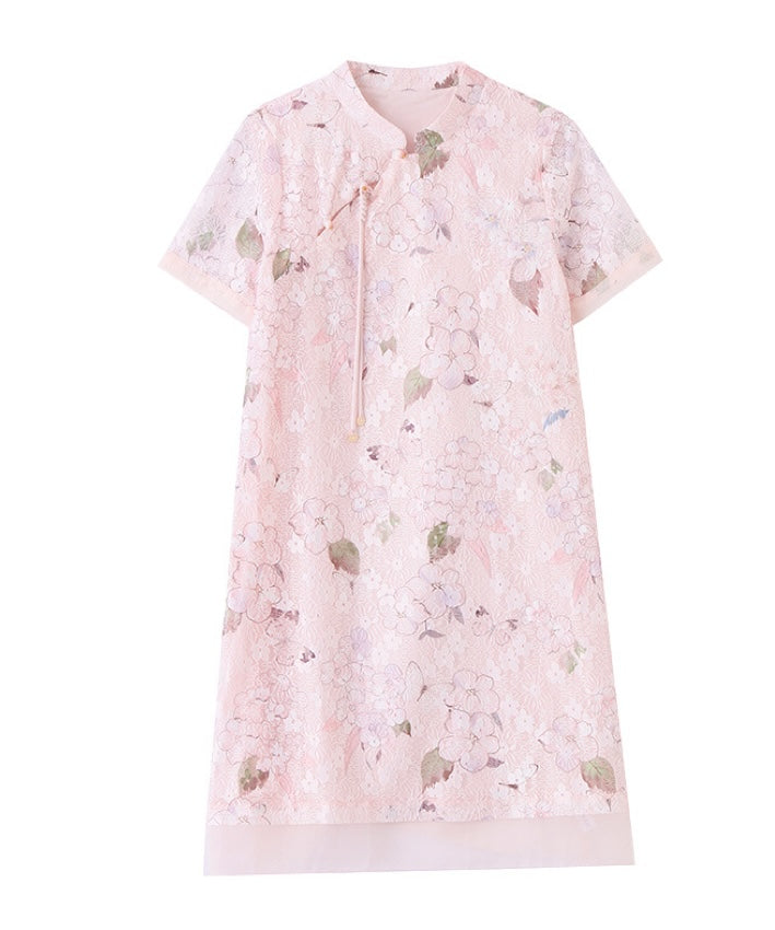 Ke Tian's Pink Lace Cheongsam