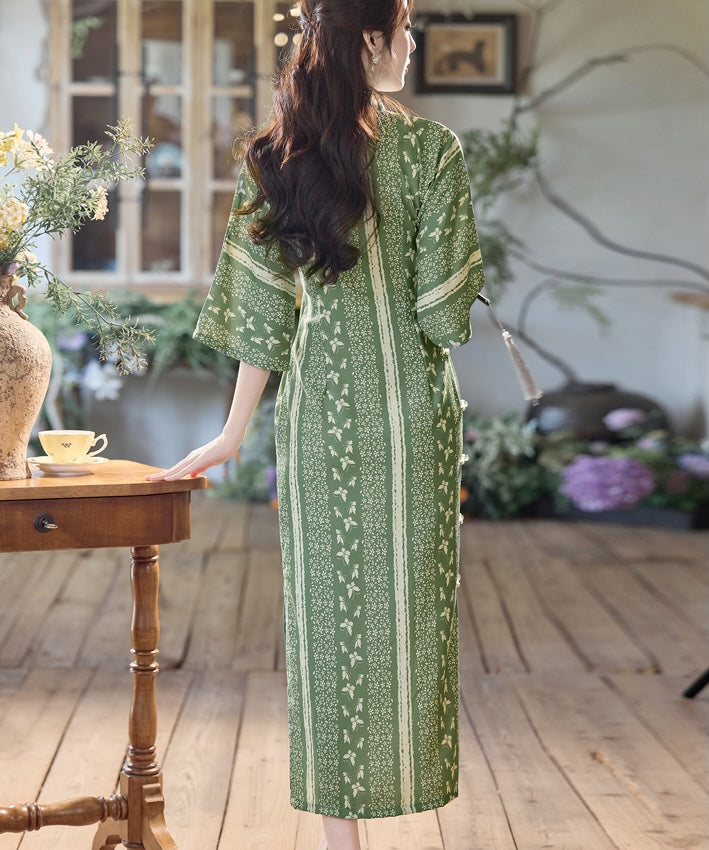 Yahui Autumn Mid-Sleeve Green Cheongsam
