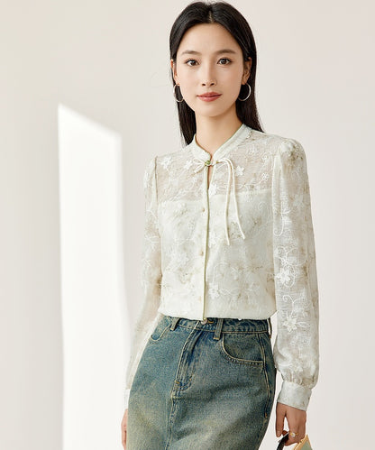 Livia Jade Mandarin Collar Knot Blouse