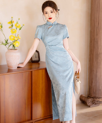 Erin Blue Jacquard Cheongsam