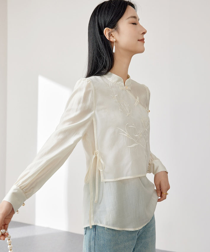 Serene Mandarin Collar Knot Blouse