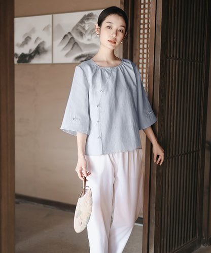 Kele Round-Neck Oriental Top