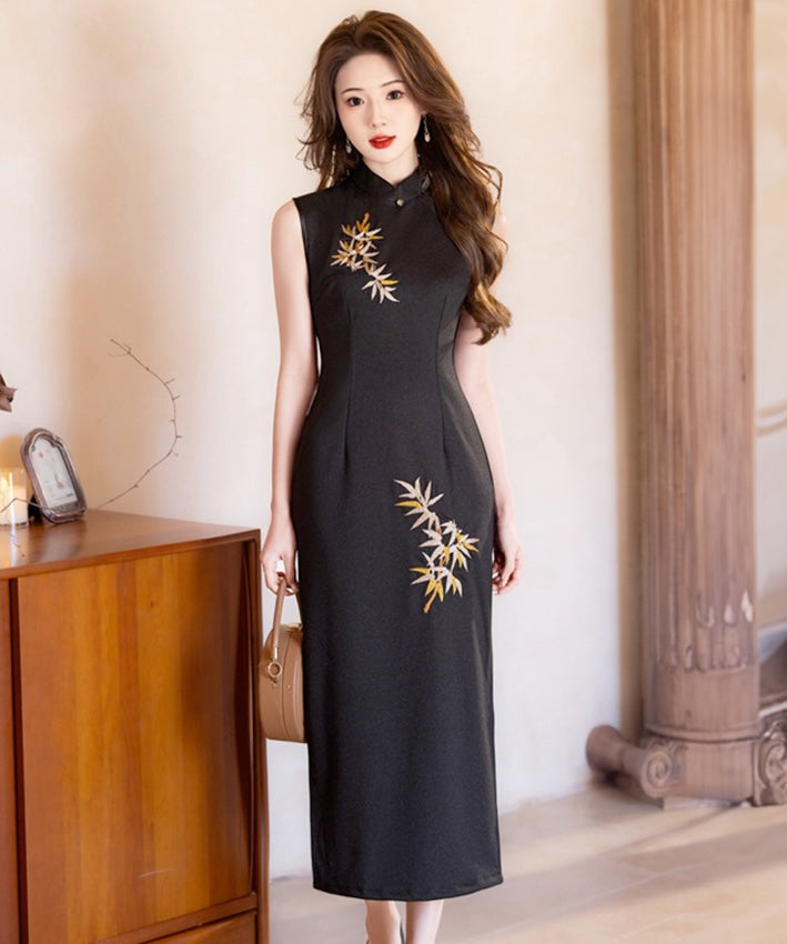 Kala Black Sleeveless Cheongsam