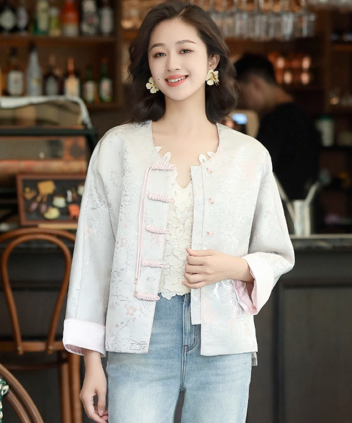 Silver Pink Mandarin Collar Jacket