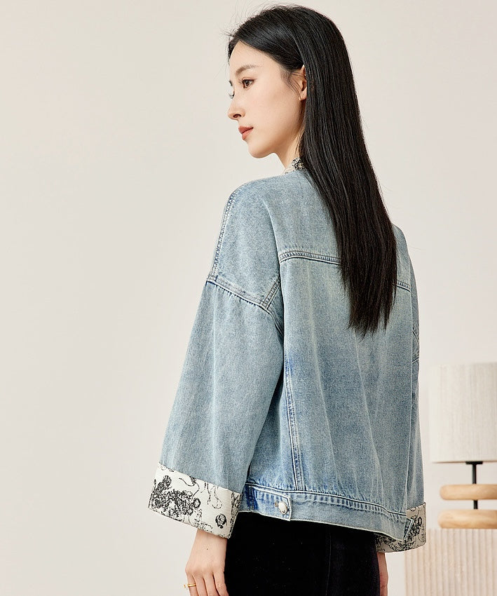 Beila Mandarin Collar Denim Jacket