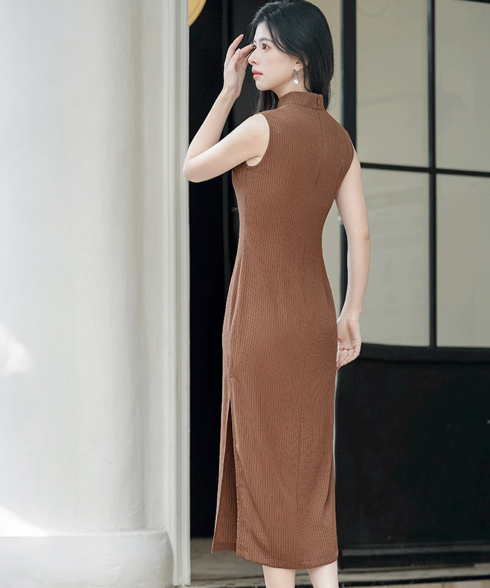 Cocoa Stripe Maxi Cheongsam