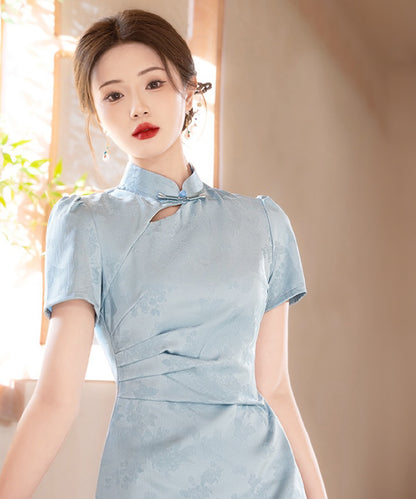 Erin Blue Jacquard Cheongsam