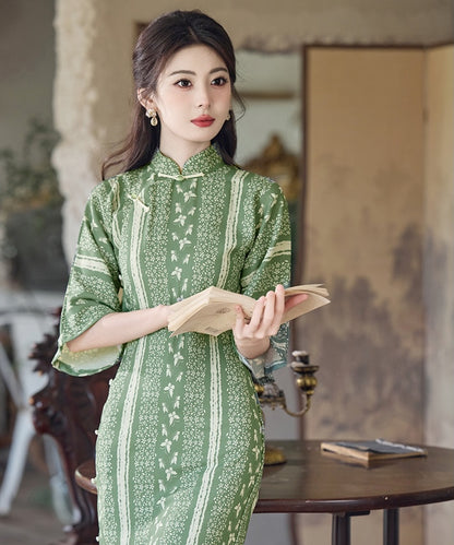Yahui Autumn Mid-Sleeve Green Cheongsam