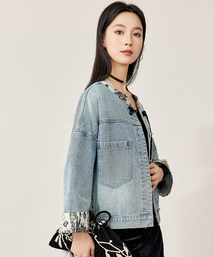 Beila Mandarin Collar Denim Jacket