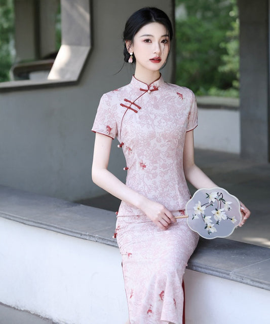 Peach Goldfish-Print Cheongsam