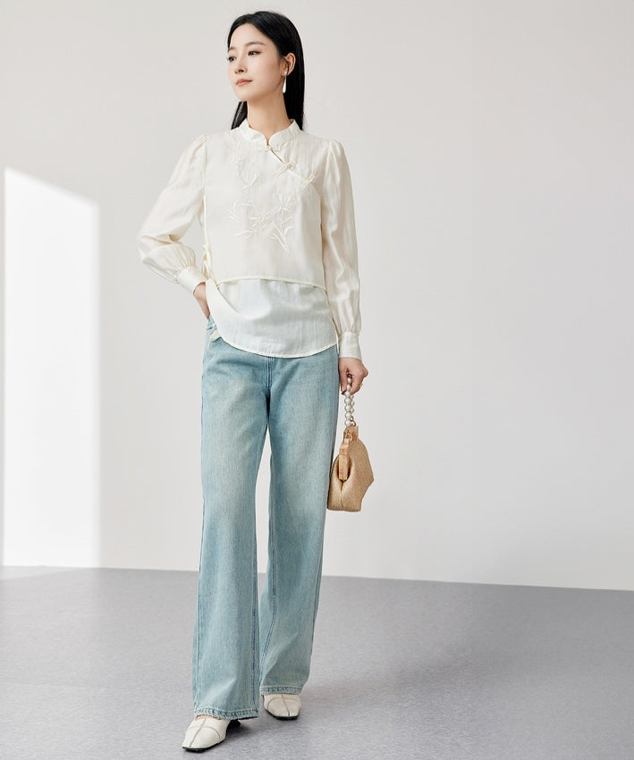 Serene Mandarin Collar Knot Blouse