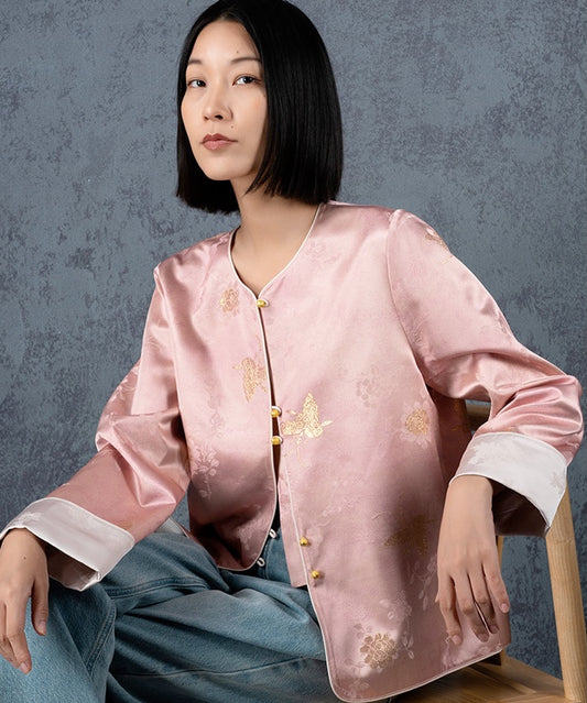 Pink-Gold Silk Cheongsam Jacket