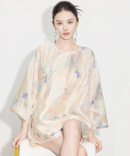 Mist Petal Ensemble Cheongsam Top Shorts Set