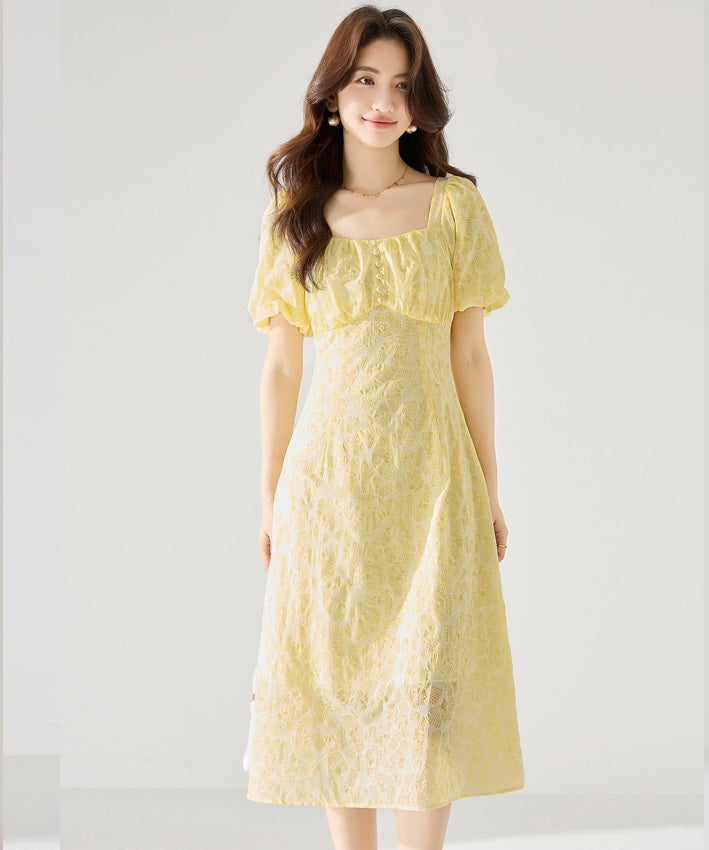Juliet Yellow Elegant Tea Dress