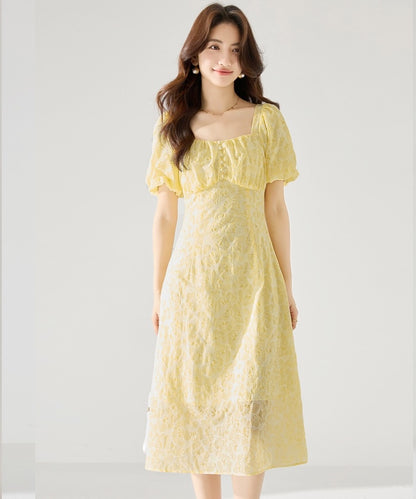 Juliet Yellow Elegant Tea Dress