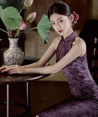 Shuya Purple Halterneck Cheongsam