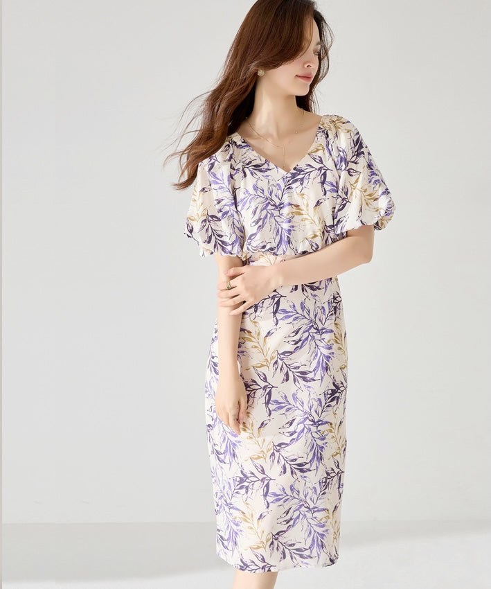 Summer Purple Iris Floral Tea Dress